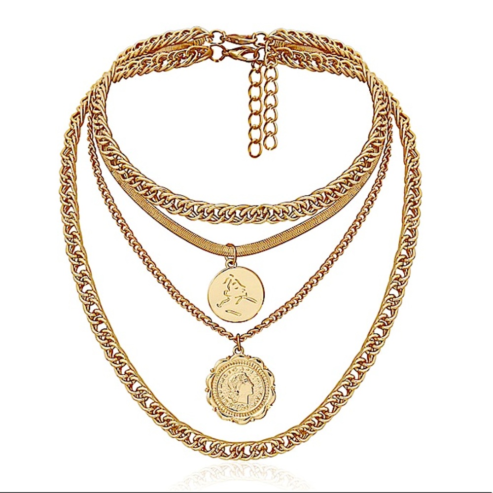 GOLD COIN VINTAGE MULTILAYER MINIMALIST NECKLACE - Picture 6 of 7